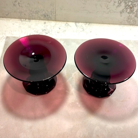 Pair of 2 Black Amethyst Candlestick Holders Decagon Pattern Excellent Condition - Picture 8 of 9